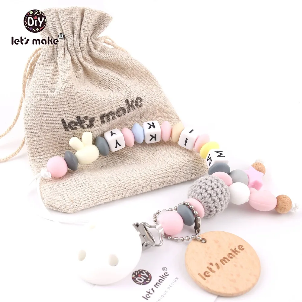 

Let's Make Baby Teether 1PC Nursing Pacifier Chain With Bag Rabbit Star Small Pendant Custom Name BPA Free Silicone Letters Gift