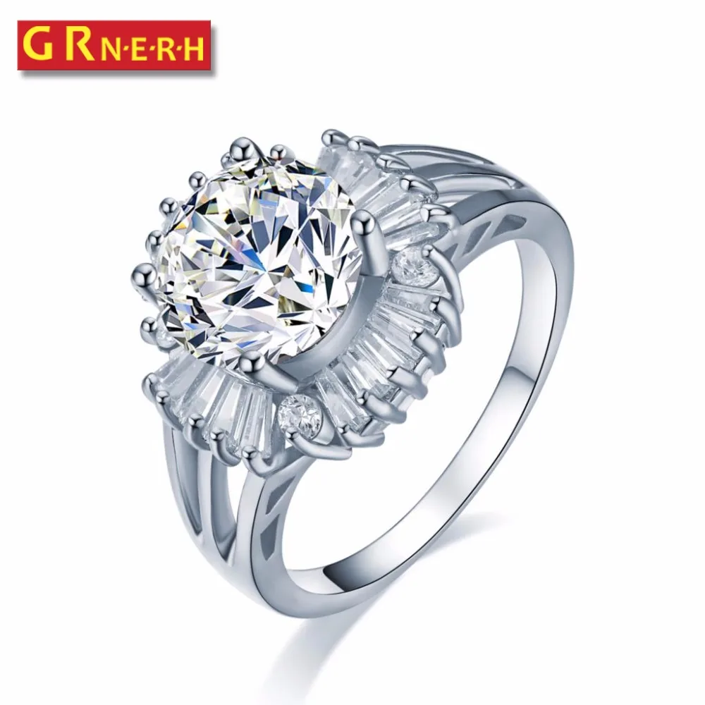 

GR.NERH Top Quality Luxurious White Glod Plating Cubic Zirconia Jewelry Engagement Rings