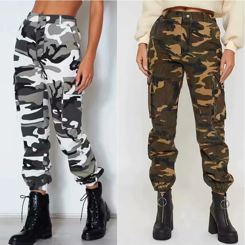 streetwear camouflage cargo pants joggers women High waist pants harem camo pants women punk