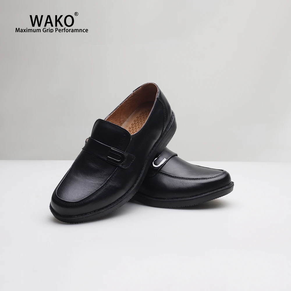black leather non slip work shoes
