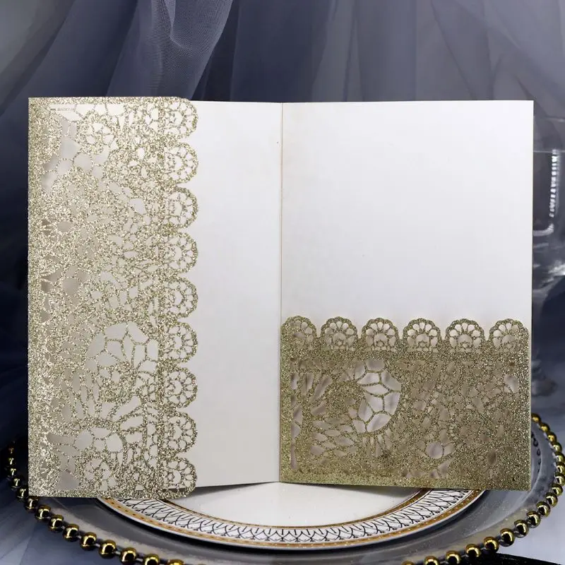 10pcs/set Laser Cut Glitter Luxury Hollow Wedding Invitations Card Lace Personalized Business Birthday Baby Shower Wedding Invit