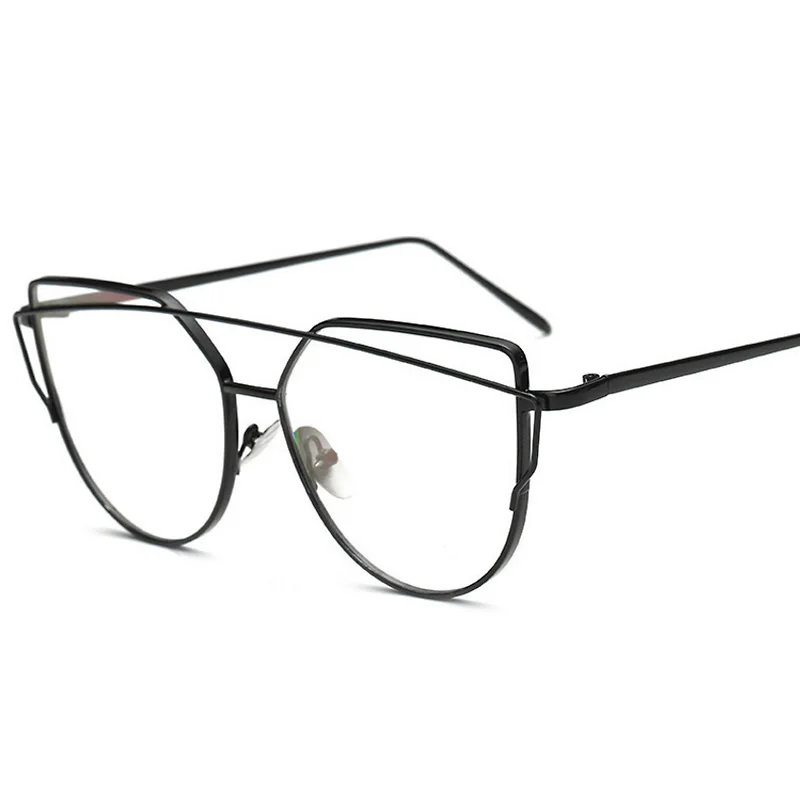 Новая мода кошачий глаз очки для женщин мужские очки с оптической оправой линзы очки металлическая оправа солнцезащитные очки Женские винтажные прозрачные очки - Цвет линз: black