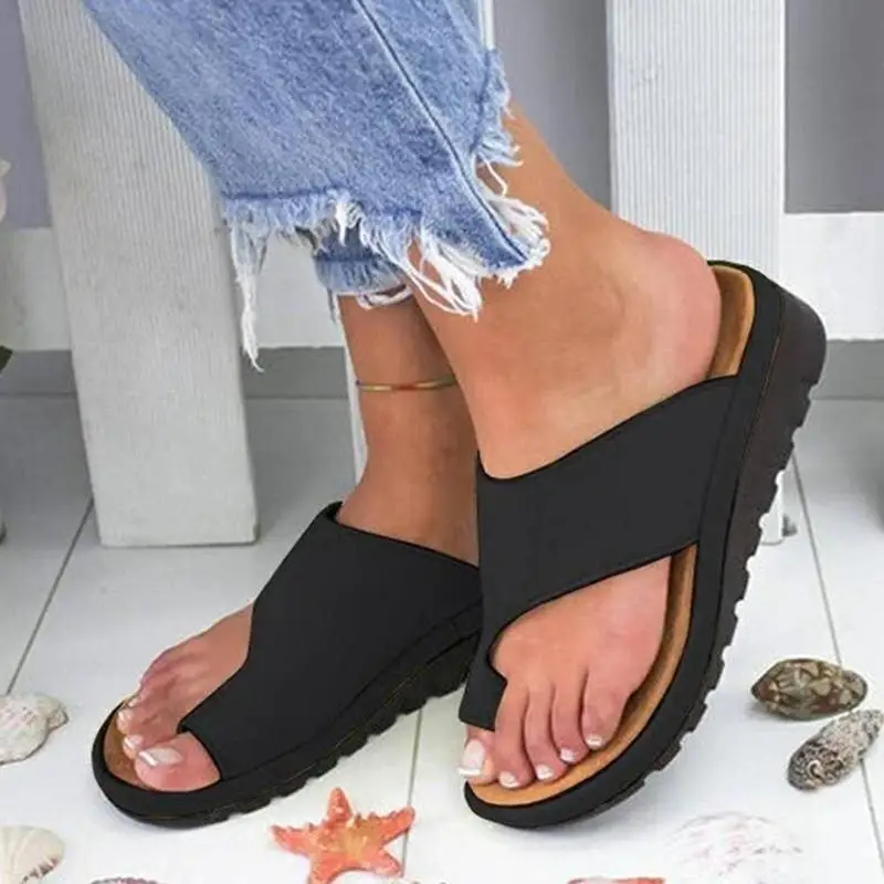 Summer Shoes Sandals Women Comfy Platform Feet Correct Thickened Street PU Leather Dating Shopping Flat Sole Women Sandal 2019