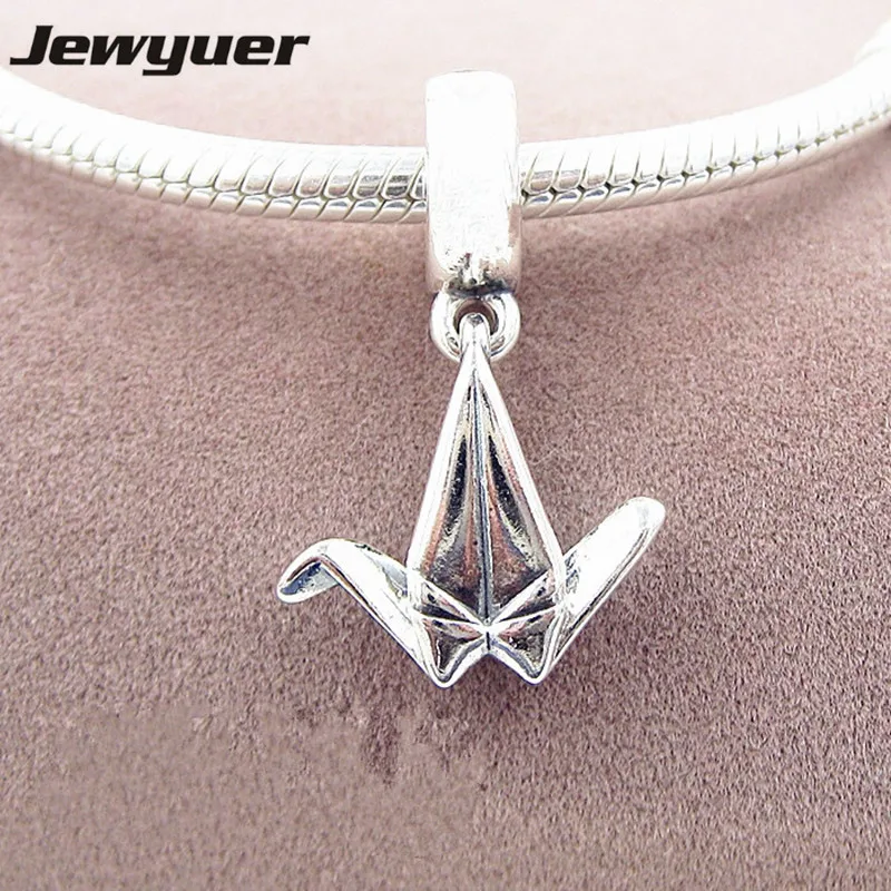 Collection Silver Origami crane dangle charms 925 sterling silver dangle charm fit bead bracelet pendant diy fine jewelry DA183