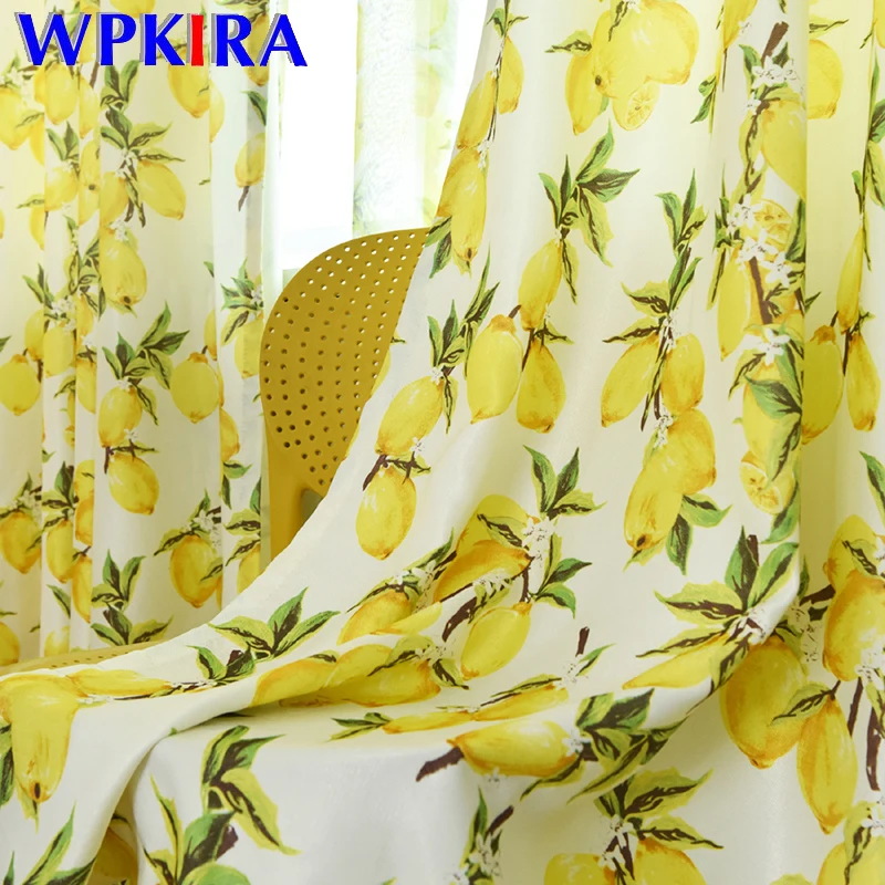 Nordic Small Fresh Rustic Lemon Semi Blackout Curtains For Living Room