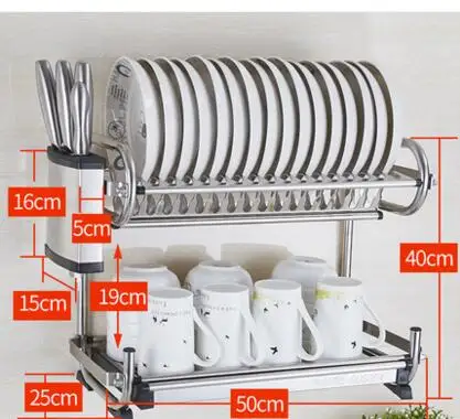 Двойной слой стойки для посуды из нержавеющей стали на стене. Лоток посуда rack.011 - Цвет: 4