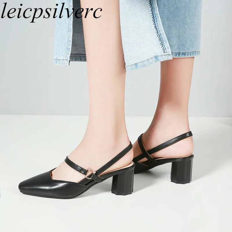 

Women Sandals Beach Shoes High Heel Pu Square Toe Buckle 2018 Summer Sexy Fashion Casual Wedding Office Party Black White Brown