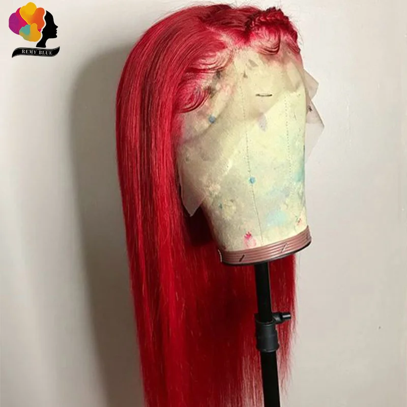 

13*4 Straight Red Remyblue Long Lace Front Human Hair Wig Peruvian Wig Pre Plucked With Baby Hair Remy Lace Front Wigs For Women