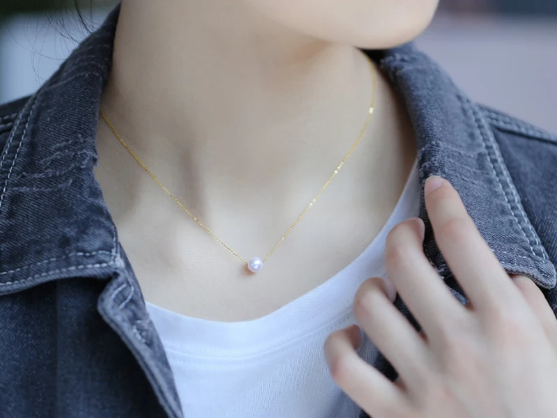 Au750 18k gold chain pearl charm necklace (20)