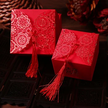 

50pcs/lot Wedding Hollow Gift Box Favors Candy Storage Boxes With Tassels Small Paper Organizer For Wedding Supplies Decoration