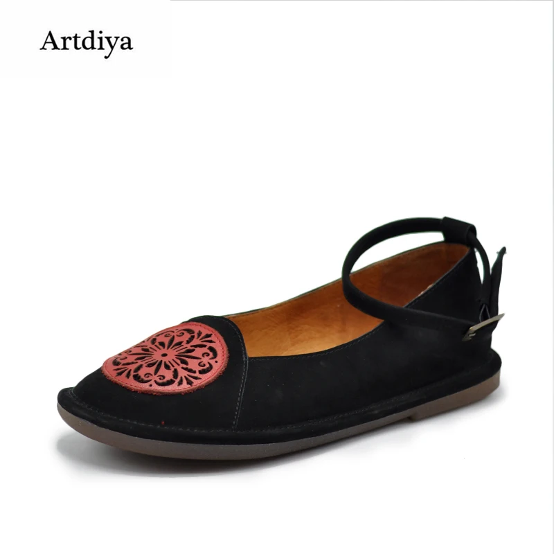 Artdiya/оригинальная женская обувь ручной работы с закрытым носком в стиле ретро; удобная обувь из натуральной кожи на плоской мягкой подошве с пряжкой; 808-50