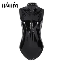 Iiniim, женское облегающее боди из лакированной кожи с высокой посадкой, боди на молнии, сексуальное короткое боди, Облегающий комбинезон, сексуальная клубная одежда
