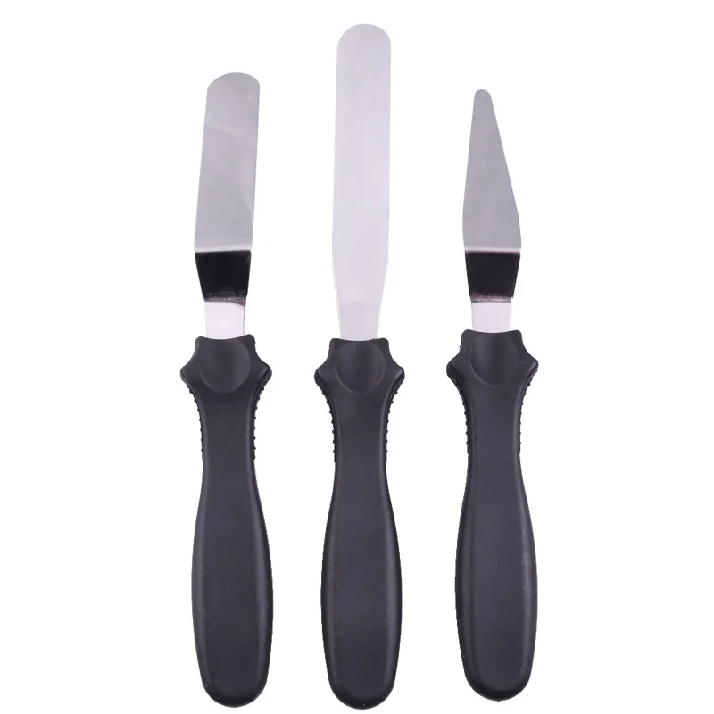 

3pcs Cake Spatula Stainless Steel+ Plastic Angled Straight Spatula Icing Cream Spread Cake Decorating Cutter Set