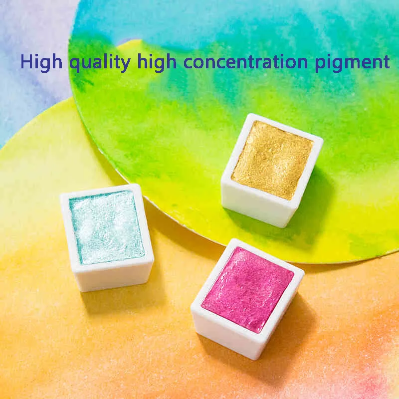 Professional 12/24/48 Colors Pearlescent Watercolor Paints Set Pigment Solid Paint for Art Supplies