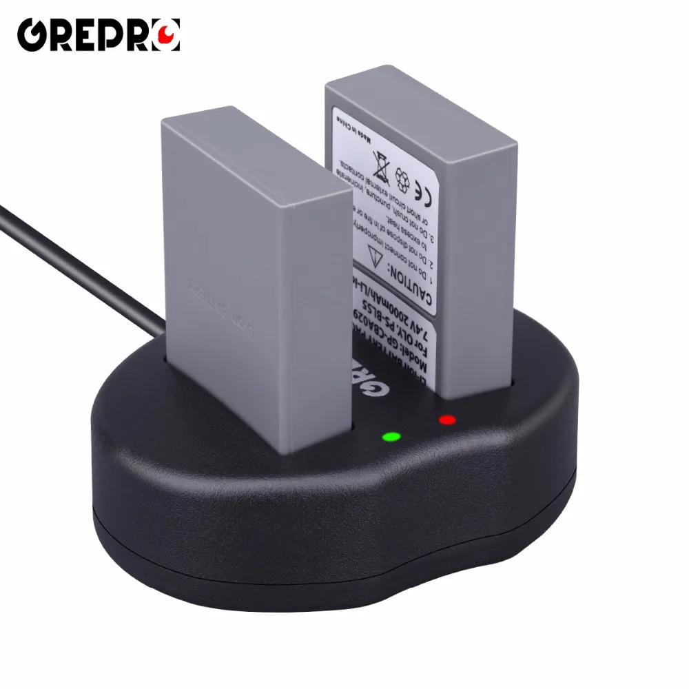 2pcs 2000mAh BLS-5 BLS5 Bls50 Camera Battery+USB Dual Charger for Olympus OM-D E-M10,Mark III/II,PEN E-PL2,E-PL6,E-PM2,Stylus 1