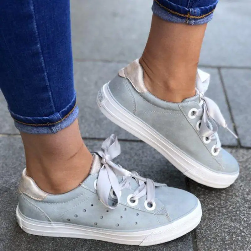 

Women's Vulcanize Shoes Spring Autumn Casual Flats Platform Mesh Lace-up Sneaker Fabric Comfy Breathable Ladies Shoes