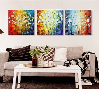 

3 pieces Modern handmade paintings flowers on oil canvas for home decor and wallpaper