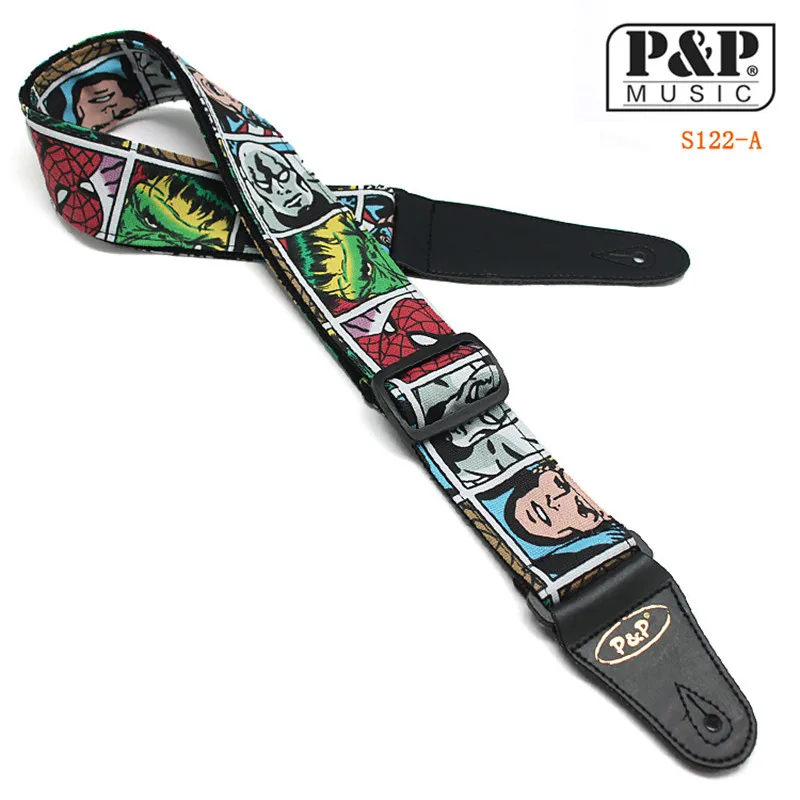 

P&P S122 Cartoon animation Acoustic Electric Guitar Strap Woven Embroidery Fabrics Leather Ends Strap Free Shipping