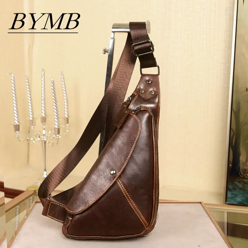 

New Fashion 100% Genuine Leather Crossbody Bags men Brand Small Male Shoulder Bag casual music chest bags messenger bag