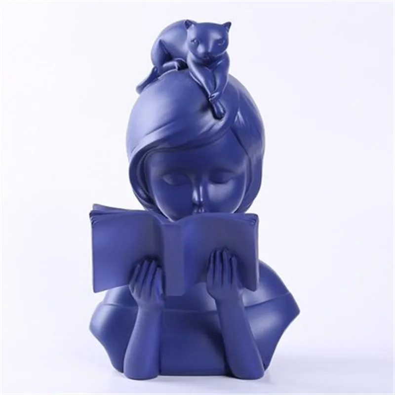 European Style Cute Read Book Girl Half-Length Portrait Resin Sculpture Craftwork Bedroom Bedside T - 4000014760475