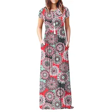 Женское летнее платье с коротким рукавом с цветочным принтом богемное длинное платье с сарафан с карманом платья женские вечерние платья