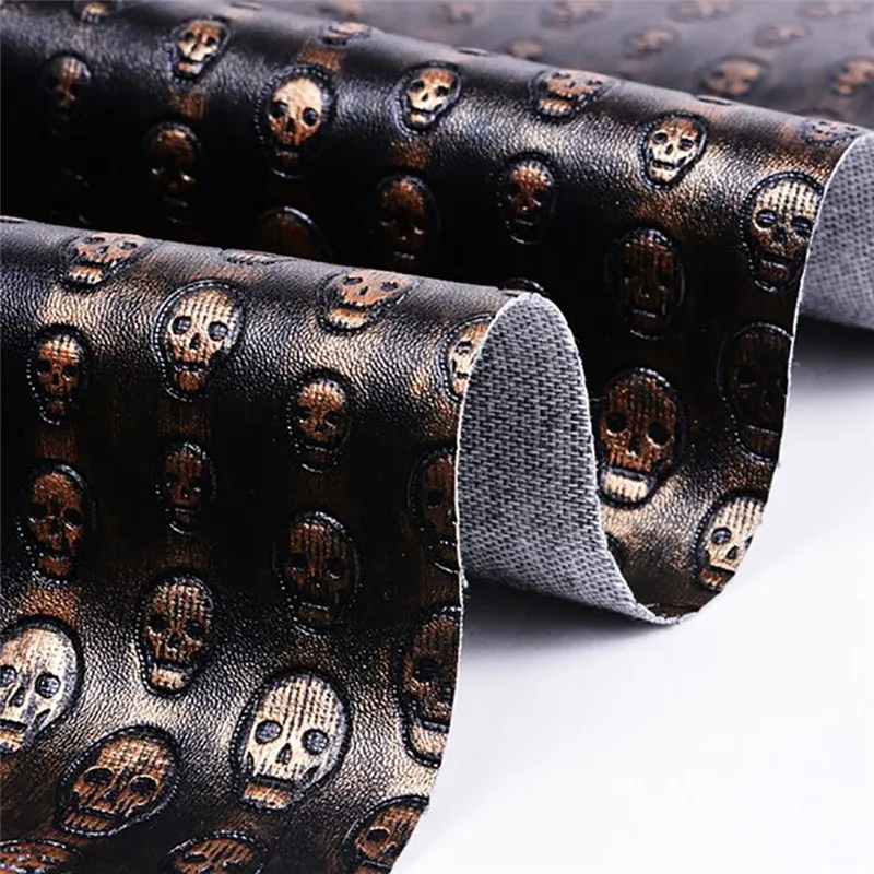 

Lychee Life A4 Skull PU Leather Fabric High Quality Synthetic Leather DIY Sewing Material for Handmade Crafts