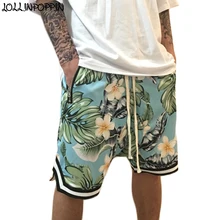Мужские Гавайские повседневные шорты с принтом, карманы на молнии, эластичный шнурок на талии, лист до колена с принтом, цветочные шорты-шаровары