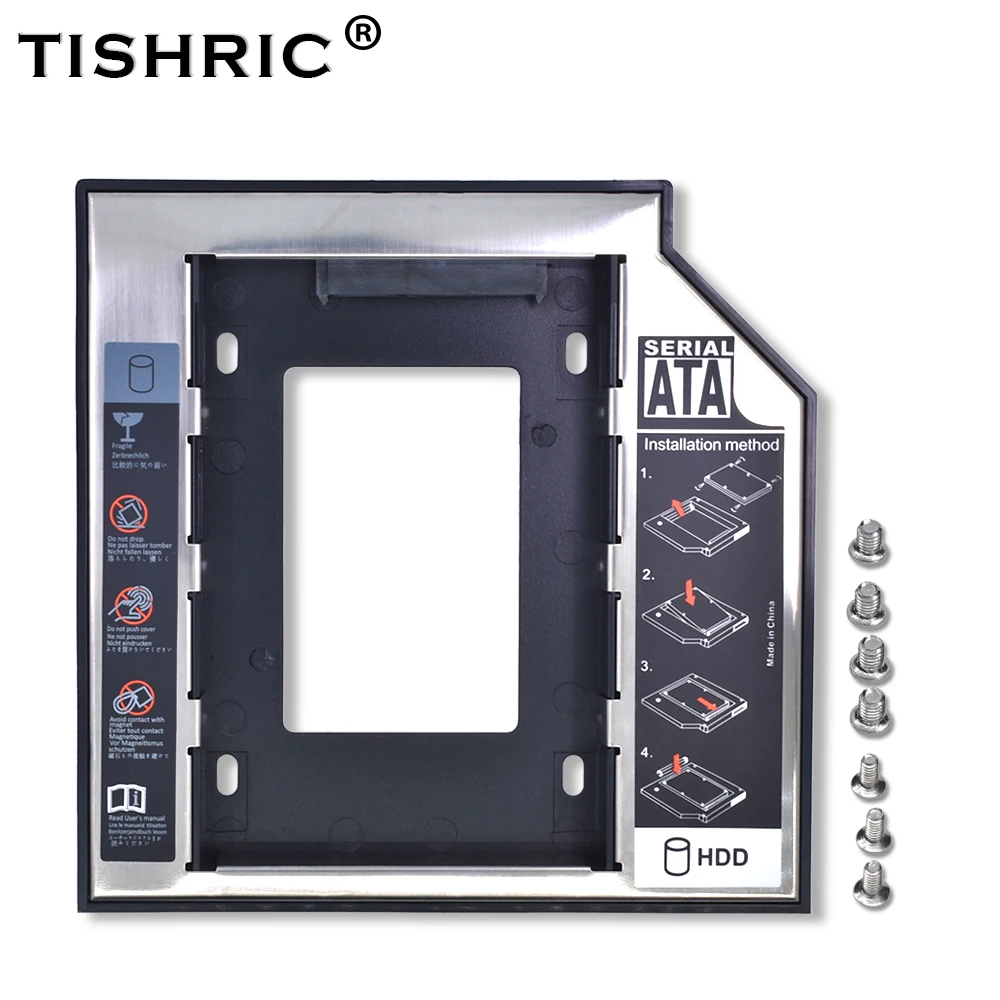 TISHRIC Универсальный алюминиевый пластик для DVD/CD-ROM 2nd HDD Caddy 12,7 мм SATA 3,0 для 7-12,5 мм 2," SSD чехол Корпус