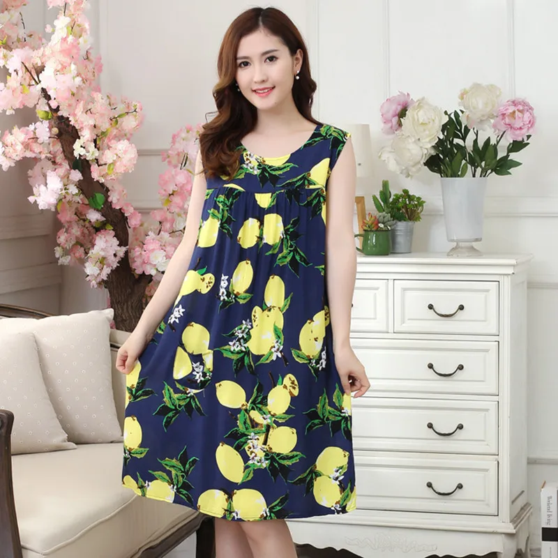 

New Ladies Nightgown Sleepwear Fashion fruit pear Women Nightgowns Printed Summer Women's Sleeveless Cotton Dress