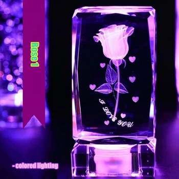

Personalized lover valentine gift crystal rose colored lighting with USB charging