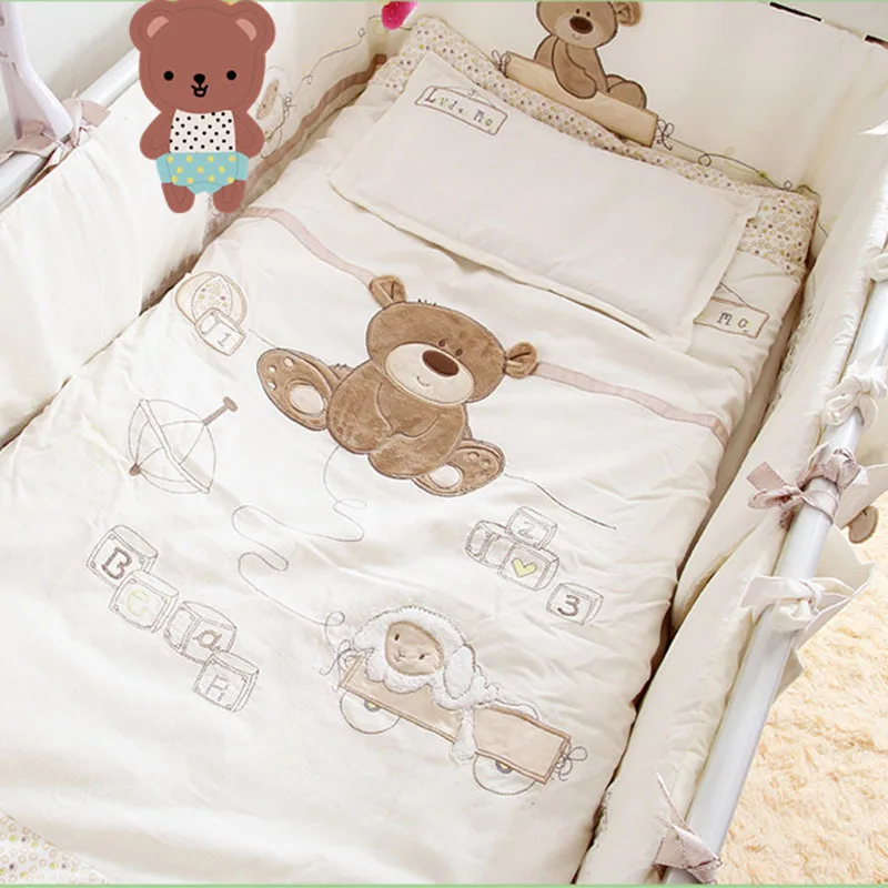 9 шт. хлопковый комплект постельного белья для детской кроватки, Комплект постельного белья для новорожденных с мультяшным медведем, съемное одеяло, подушка, бамперы, простыня для кроватки, постельное белье, 4 размера