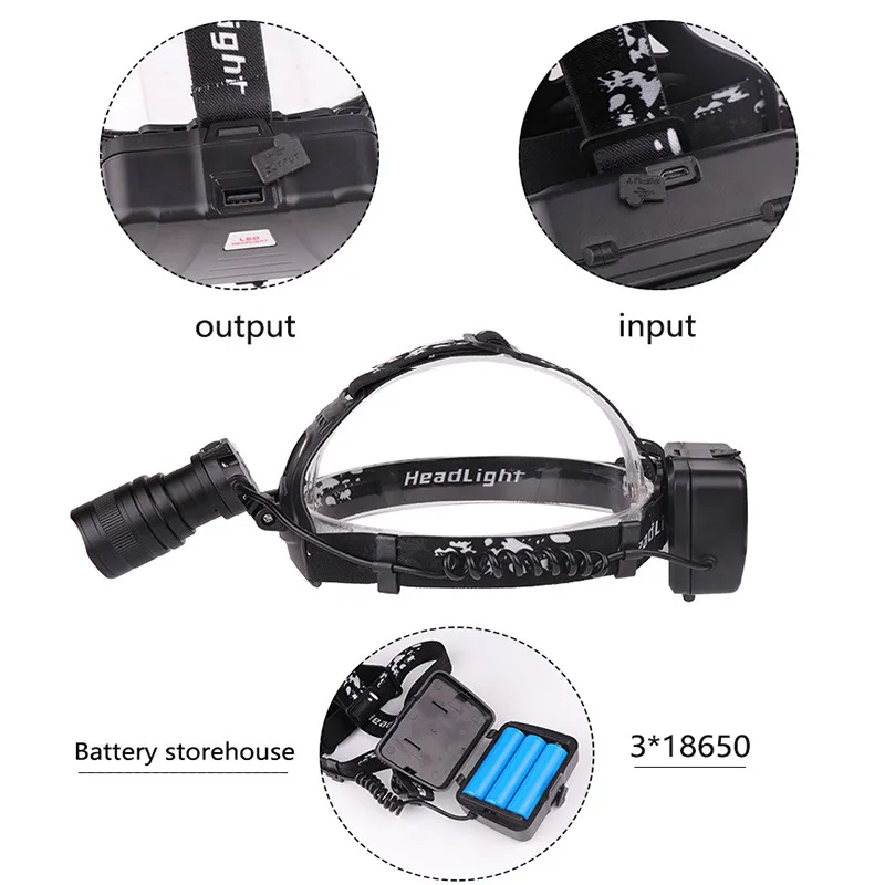 Супер яркий светодиодный налобный фонарь Xlamp xhp50 Мощный USB светодиодный налобный фонарь 3*18650 фонарик