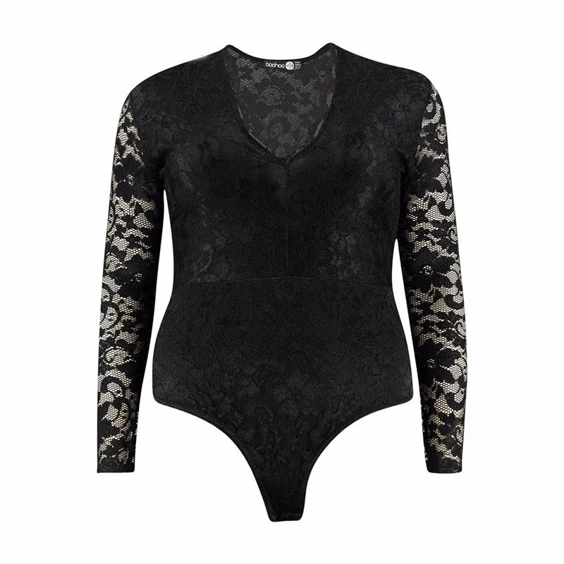 Bodysuit-Women-Fashion-Sexy-V-Neck-Long-Sleeve-Lace-Patchwork-Black-Scallop-Romper-Skinny-Jumpsuit-Plus-3
