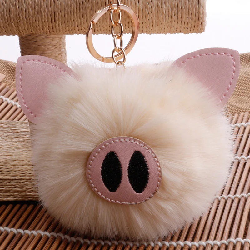 

Cute Fluffy Faux Rabbit Fur Ball Pom Pom Pig Keychain Pendant Piglets Car Key Ring Holder Jewelry Women Bag Charm Accessories