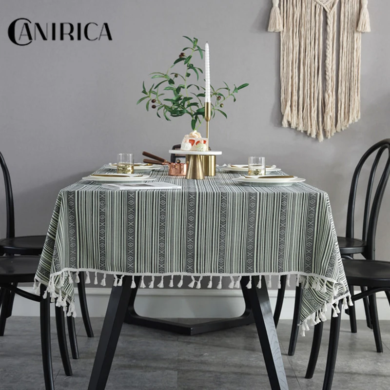 

Table Cloth Kitchen Decorative Rectangular Striped With Tassel Table Cover Fringed Tablecloth Linen Bohemia Tafelkleed