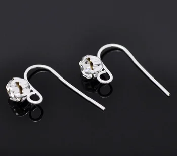 

8Seasons Copper & Rhinestone Ear Wire Hooks Earring Findings Silver Plated DIY Making Earrings Jewelry Gifts 18mm x 12mm, 50 PCs
