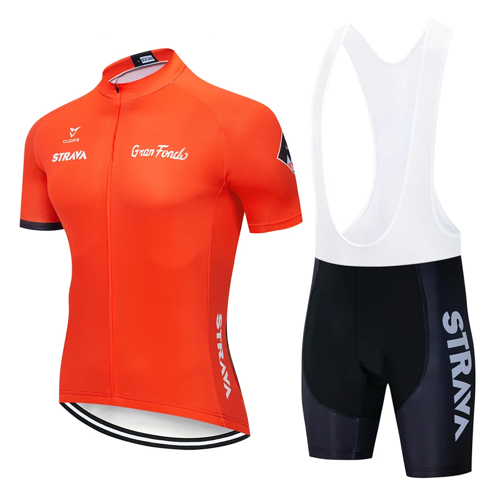 

2019 Pro Men's Short STRAVA Orange Cycling Sets Bicycle Jersey Summer Clothing Outdoor Jersey Maillot Culotte Suit