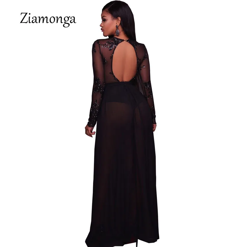 Ziamonga, сексуальный комбинезон с блестками и открытой спиной, женские комбинезоны с длинным рукавом для вечеринки, комбинезоны, модный клубный комбинезон, трико, боди
