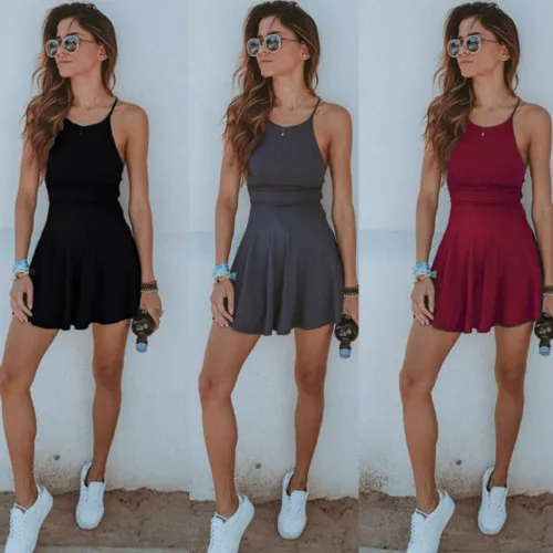 

Drop shipping NEW Women Sexy Sleeveless Vest Top Dress Summer Fashion Solid hammock Mini Tank Dress Clothing