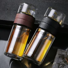 Double Layer Glass Bottle Creative High Borosilicate Glass Cup Tea Teacher Separation Water Bottle 320ML + 200ML double layer 2l chemical glass reactor manufacturer price vacuum distillation high borosilicate glass laboratory instruments