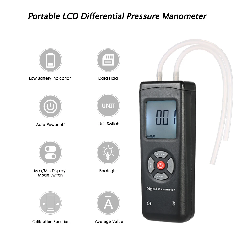 Handheld Digital Dual port Manometer Professional Air Pressure Gauge
