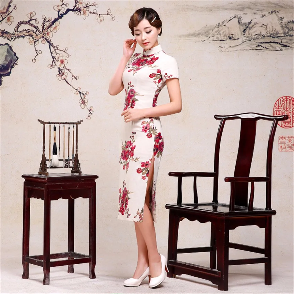 Шанхай история китайское традиционное платье Blend белье платье Чонсам 2017 короткий рукав Qipao S-3XL