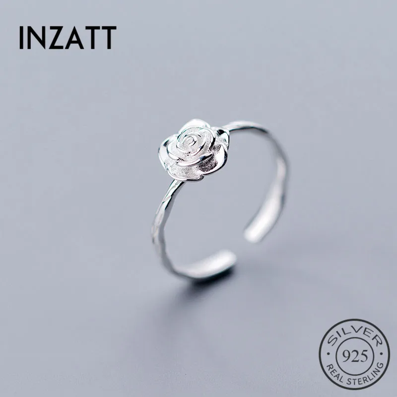 

INZATT Real 925 Sterling Silver Flower Opening Ring For Elegant Women Romantic Wedding Plant Ring Punk Fine Jewelry Accessories