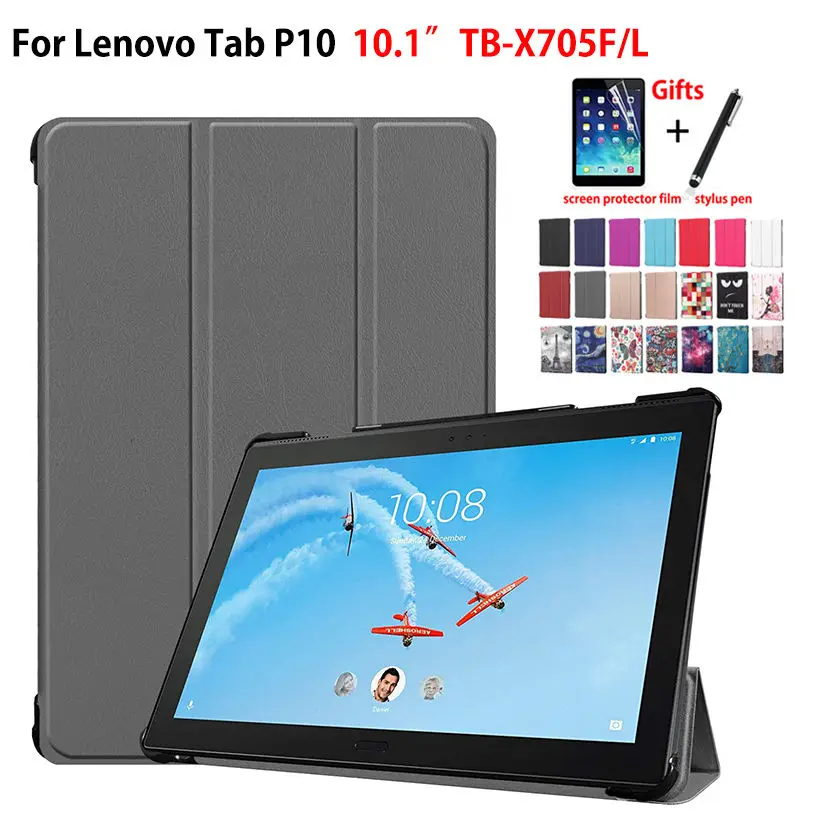 

Cover Case For Lenovo Tab P10 TB-X705F TB-X705L 10.1" Smart Cover Funda Tablet Slim Protective Stand Skin Shell +Stylus+film