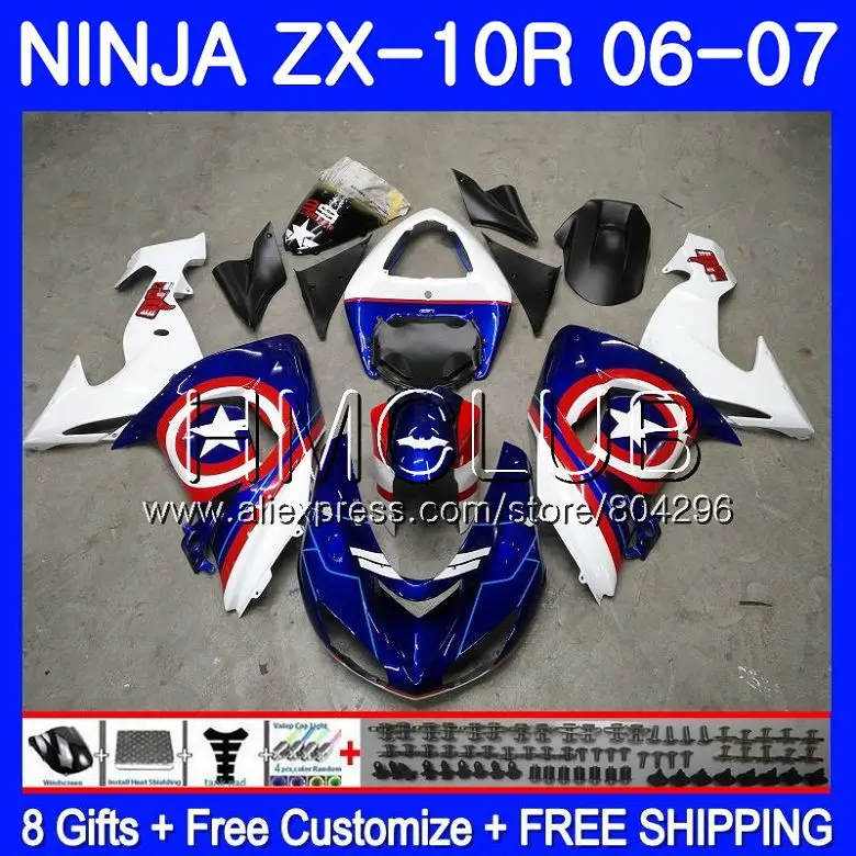 

New Blue star Bodywork For KAWASAKI NINJA ZX1000C ZX10R 06 07 23HM.23 ZX1000 C ZX 10 R ZX-10R 06 07 ZX 10R 2006 2007 Fairing kit