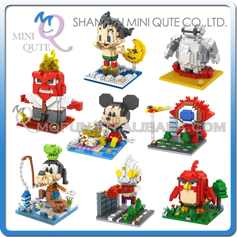 

Mini Qute LOZ game bird Ultraman Mickey Minnie Baymax Inside Out plastic building block model action figures educational toy