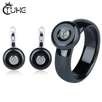 

Fashion Healthy Ceramic Jewelry Set Silver Color Black White Rings Stud Earrings Bridal Jewelry Sets for women Wedding Gift