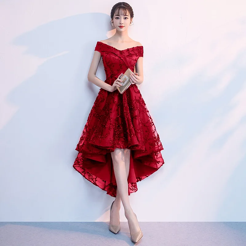 

Robe de Soiree Short Evening dresses Elegant Black Lace Red Prom Party Dress Cheap Appliques Evening Gowns Vestido de Festa 2019