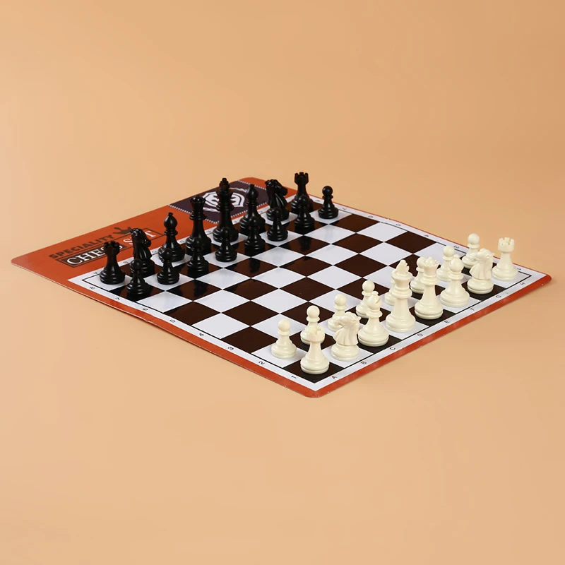 Solid Plastic Chess Set Baby Games Toy Exquisite Standard Portable Leather Chess Board Toys Children Gift