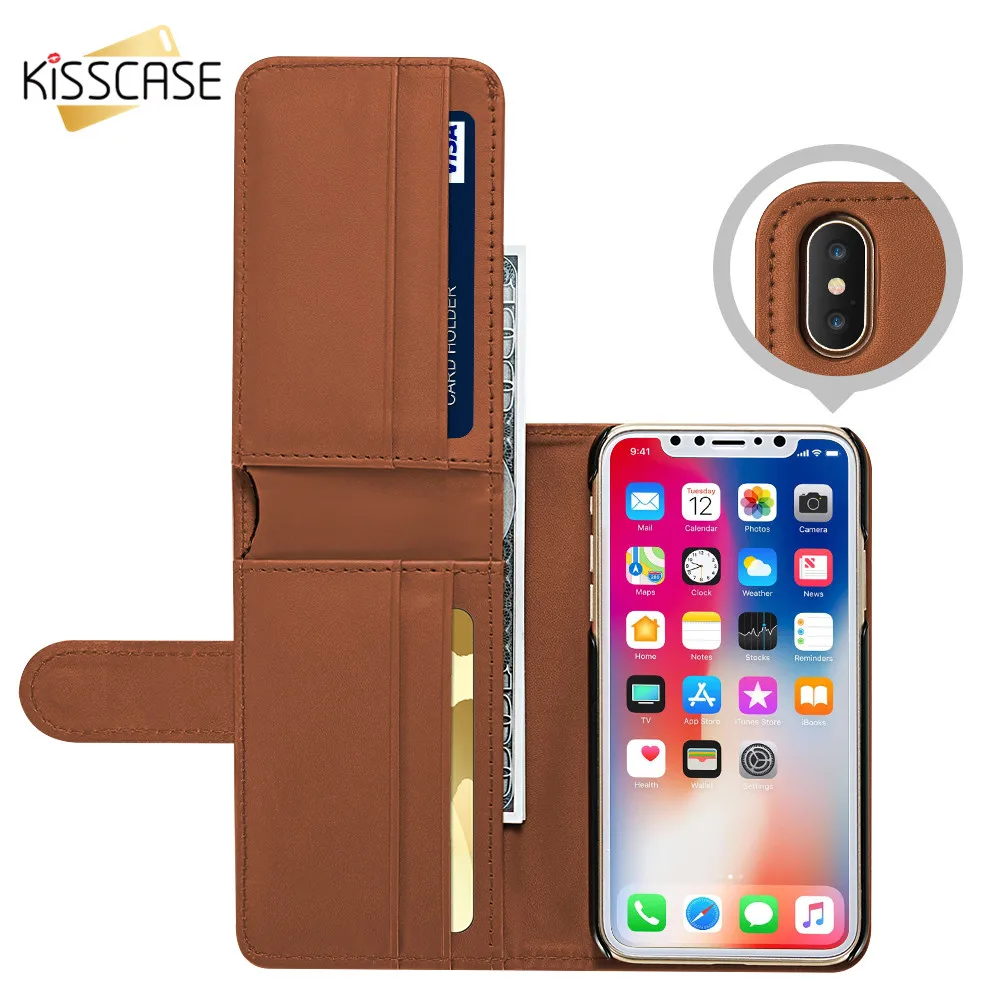 

KISSCASE For iPhone X Case Leather Wallet Case For iPhone X 10 Ten Full Protection Case With Card Pocket Case Cover Capa Shell